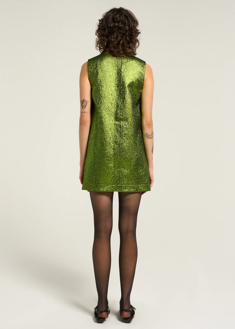 FOUNTAIN METALLIC MINI DRESS IN MATCHA | SIMONMILLER