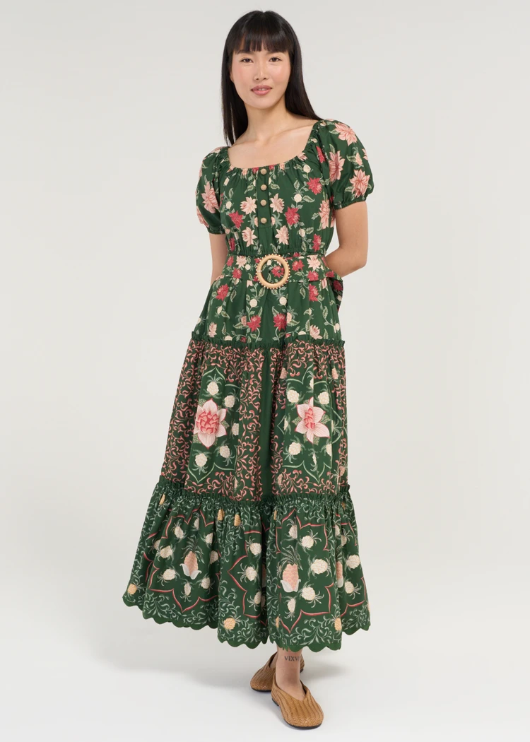 farm rio green sweet garden maxi dress | linen