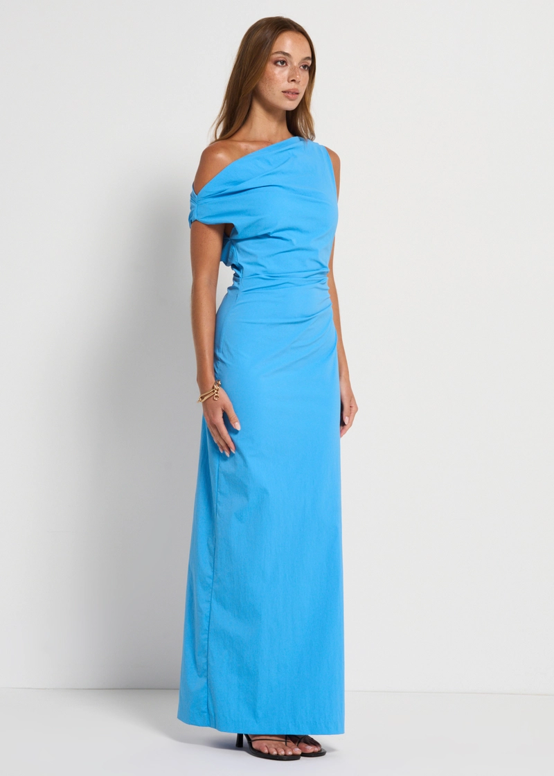 bec and bridge blue bridesmaid dress Austen Cowl Neck Maxi Dress in Dusty Blue