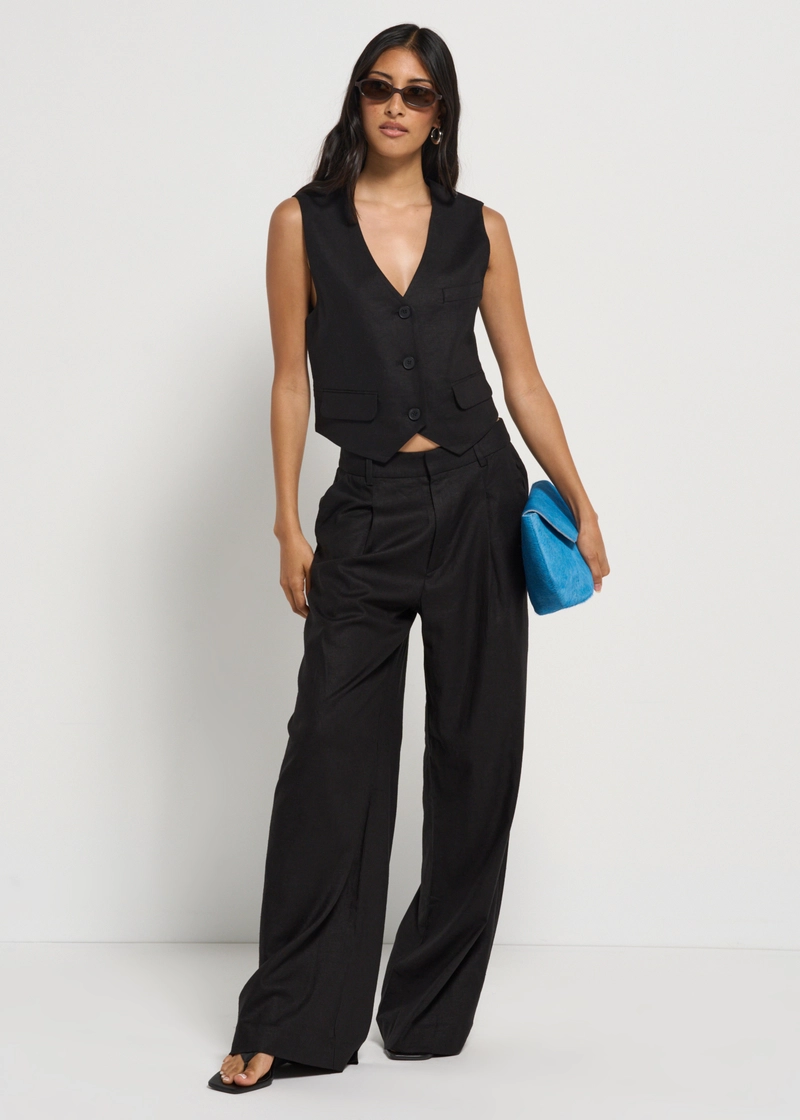 GESTUZ ElarahGZ Linen HW Pants in Black