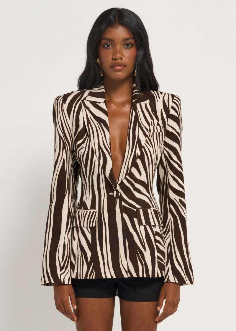LINEN PRINT SCULPTED BLAZER